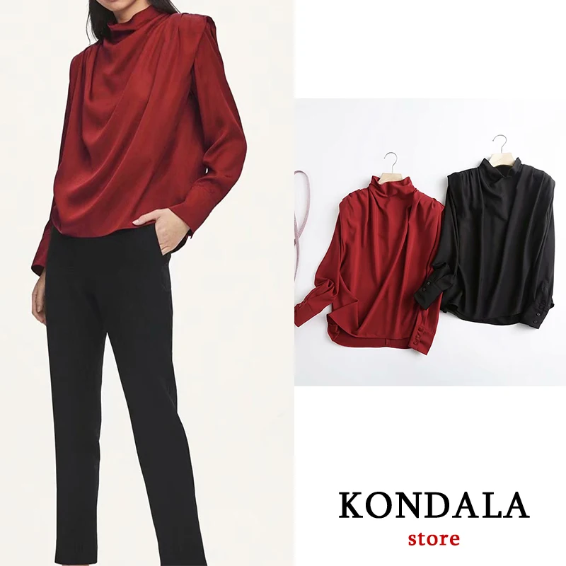 KONDALA women shirt fashion za 2021 high quality Draped satin casual solid color high collar shirt elegant tops
KONDALA women shirt fashion za 2021 high quality Draped satin casual solid color high collar shirt elegant tops