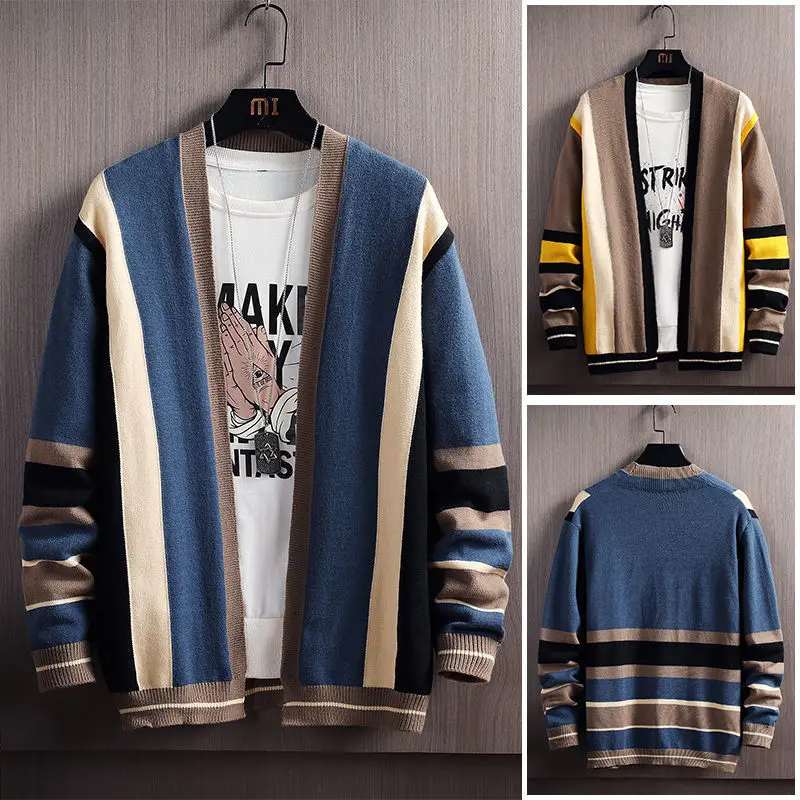 Spring and autumn men's knitted cardigan sweater color matching youth Korean trend handsome long sleeve coat men's 2021 new
Spring and autumn men's knitted cardigan sweater color matching youth Korean trend handsome long sleeve coat men's 2021 new