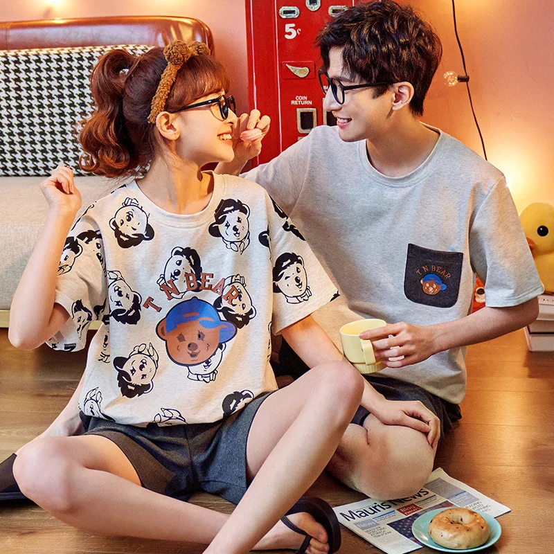 Knitted Cotton Matching Couple Short-sleeved Shorts Pajamas Suit Men Women Cute Home Clothes Lounge Set Pyjama Sleepwear
Knitted Cotton Matching Couple Short-sleeved Shorts Pajamas Suit Men Women Cute Home Clothes Lounge Set Pyjama Sleepwear