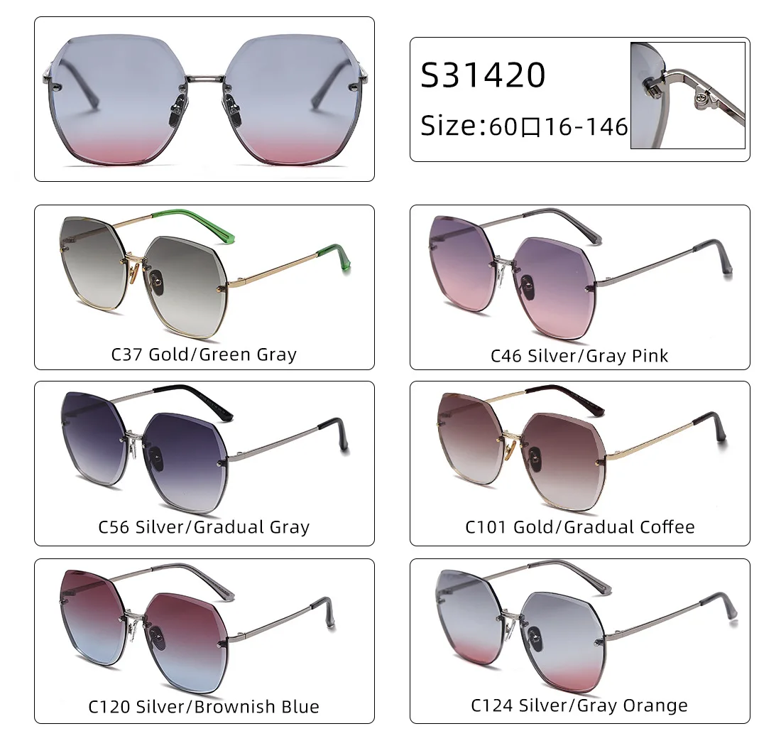 2021 New Sunglasses Women Frameless Triming Large Frame Sunglasses Nylon UV400
2021 New Sunglasses Women Frameless Triming Large Frame Sunglasses Nylon UV400