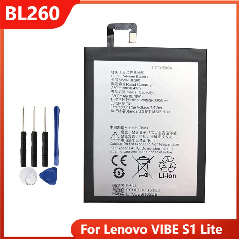 Original Phone Battery BL260 For Lenovo VIBE S1 Lite Replacement Rechargable Batteries 2800mAh With Free Tools
Original Phone Battery BL260 For Lenovo VIBE S1 Lite Replacement Rechargable Batteries 2800mAh With Free Tools