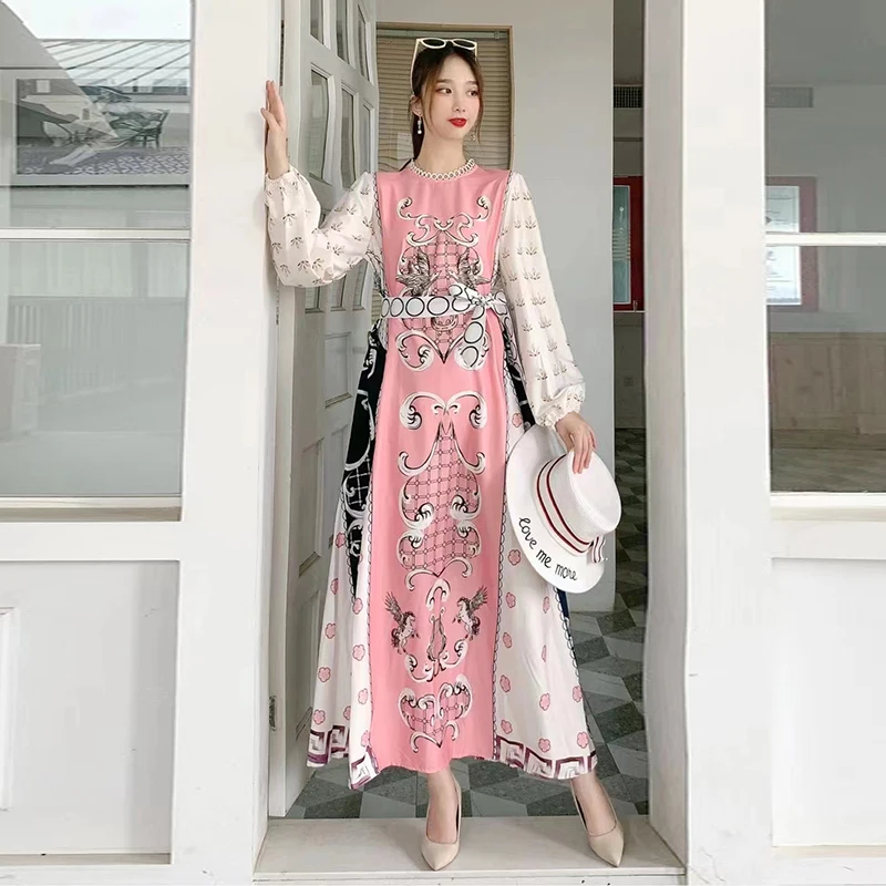CHICEVER Vintage Dress For Women O Neck Long Sleeve High Waist Patchwork Sashes Hit Color Ankle Length Dresses Females Clothing
CHICEVER Vintage Dress For Women O Neck Long Sleeve High Waist Patchwork Sashes Hit Color Ankle Length Dresses Females Clothing
