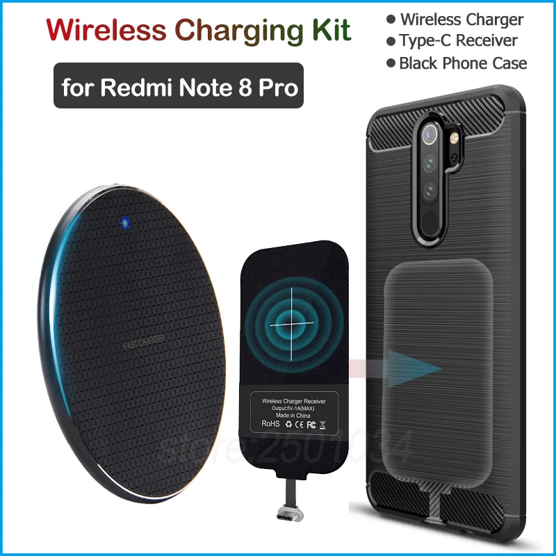 Беспроводное зарядное устройство для Xiaomi Redmi Note 8 Pro Qi беспроводное + адаптер USB Type C