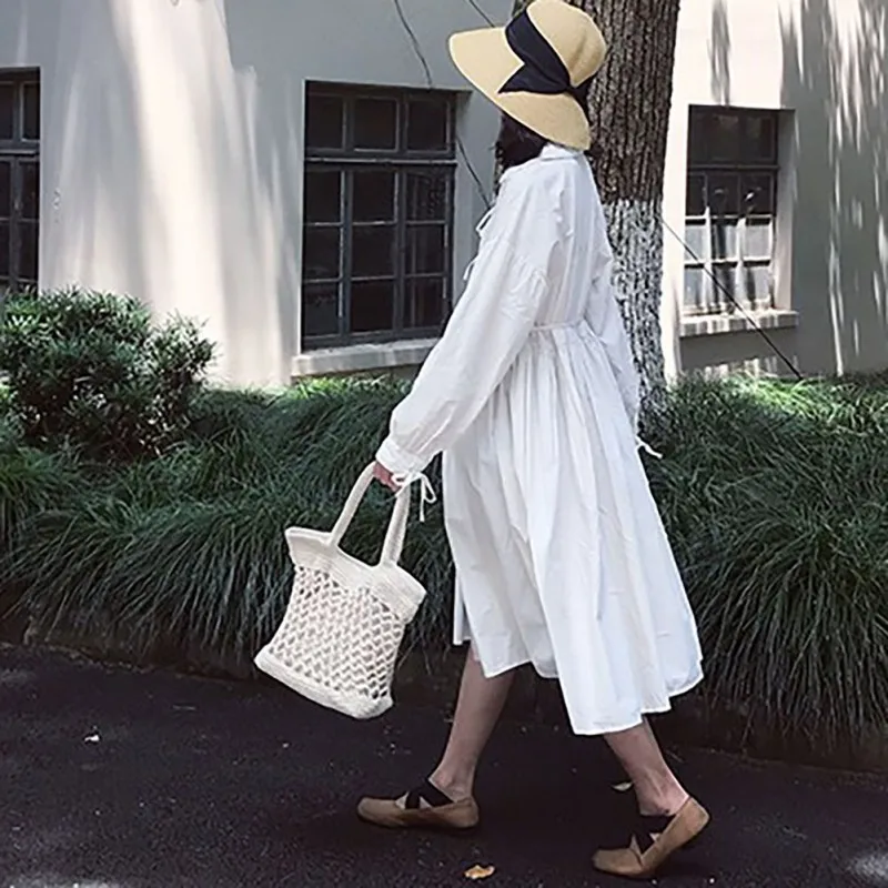 Women's Summer Hollow Out Solid Color Handbag Cotton Fabric Large Shoulder Bag Handmade Kintted Travel Bags
Women's Summer Hollow Out Solid Color Handbag Cotton Fabric Large Shoulder Bag Handmade Kintted Travel Bags