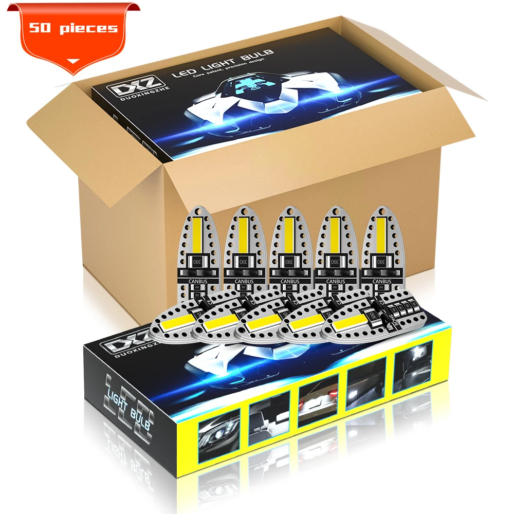 Светодиодсветодиодный автомобильные лампы DXZ T10 50 шт. W5W Canbus 168 194 6000K белый свет для