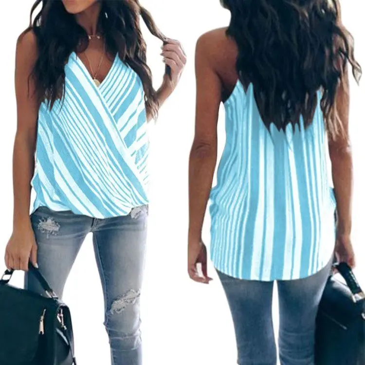 Fashion Women Summer Straiped Print Tops Tee Female Sleeveless Casual Loose Tank Tops V-Neck Pullover Streetwear Polyester Camis
Fashion Women Summer Straiped Print Tops Tee Female Sleeveless Casual Loose Tank Tops V-Neck Pullover Streetwear Polyester Camis