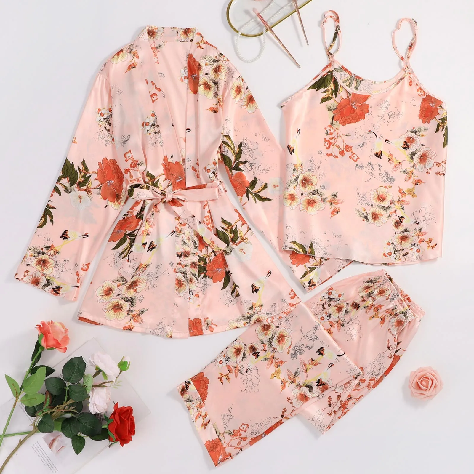 Sleepwear Sets Faux Silk Pijama Feminino Elegant Sexy Lace Fashion Casual Home Clothes Nightwear 3 Pieces Women Pajamas Sets
Sleepwear Sets Faux Silk Pijama Feminino Elegant Sexy Lace Fashion Casual Home Clothes Nightwear 3 Pieces Women Pajamas Sets