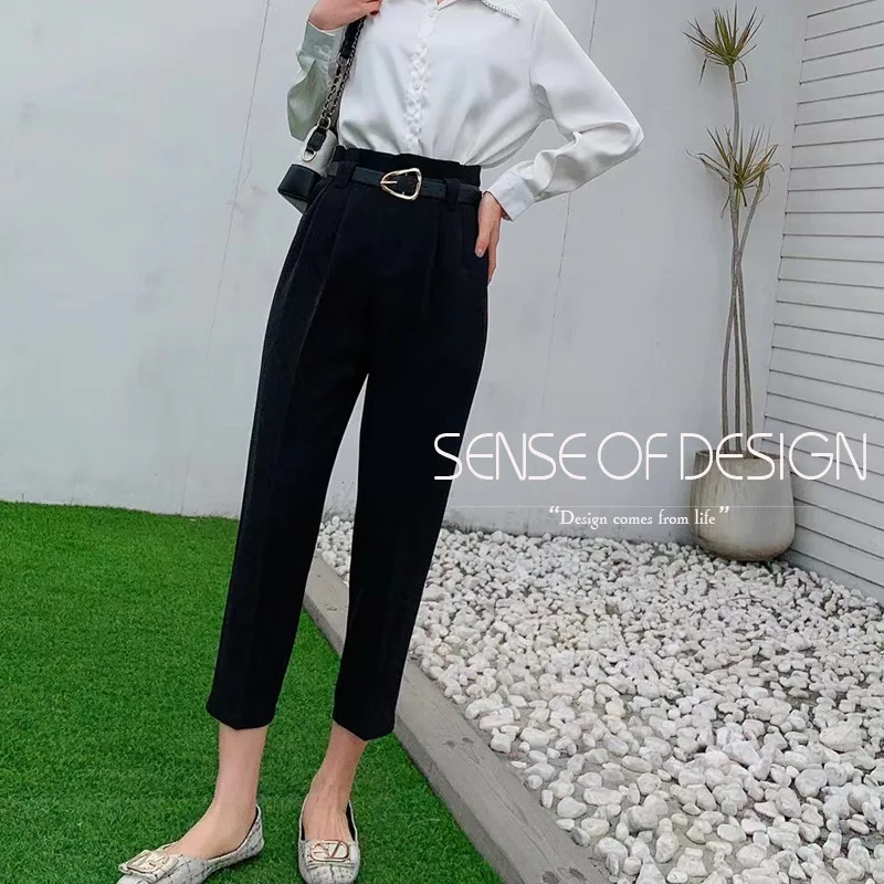 2021 Women's Suit Pants High Waist Korean Style Loose Straight Nine-point Pants Slimming Casual Pants Women High Fashion 
2021 Women's Suit Pants High Waist Korean Style Loose Straight Nine-point Pants Slimming Casual Pants Women High Fashion