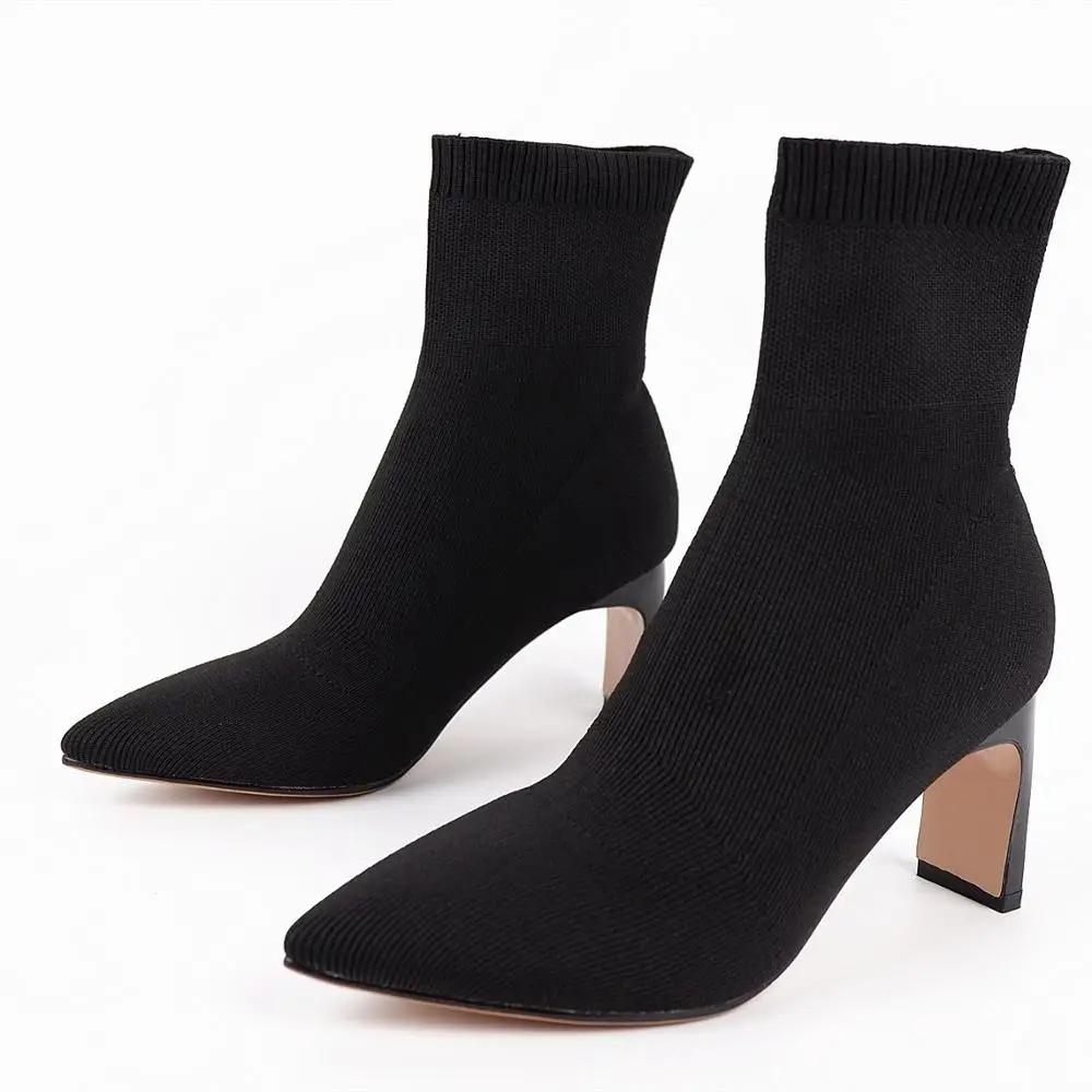 Sock Boots Women Stretch Knitting Thick High Heel Ankle Boots Fashion Black Square Toe Autumn Spring Ladies Shoes
Sock Boots Women Stretch Knitting Thick High Heel Ankle Boots Fashion Black Square Toe Autumn Spring Ladies Shoes