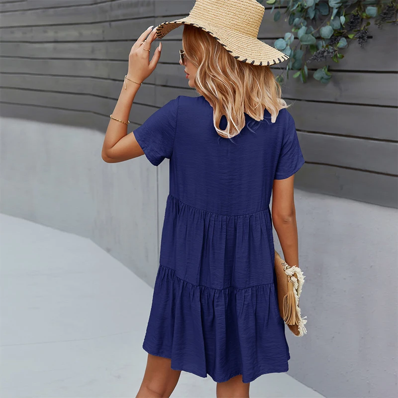Women Casual Dress Summer Spring Short Sleeve o Neck Ladies Mini Dresses Buttons a Line Solid 2021 Fashion New Dress for Female
Women Casual Dress Summer Spring Short Sleeve o Neck Ladies Mini Dresses Buttons a Line Solid 2021 Fashion New Dress for Female