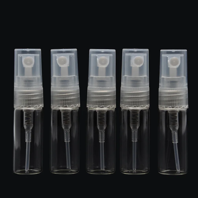 

50pcs/lot 2ml 3ml 5ml 10ml Portable Clear Glass refillable Perfume Bottle With Spray Empty Parfum Cosmetic Vials With Atomizer