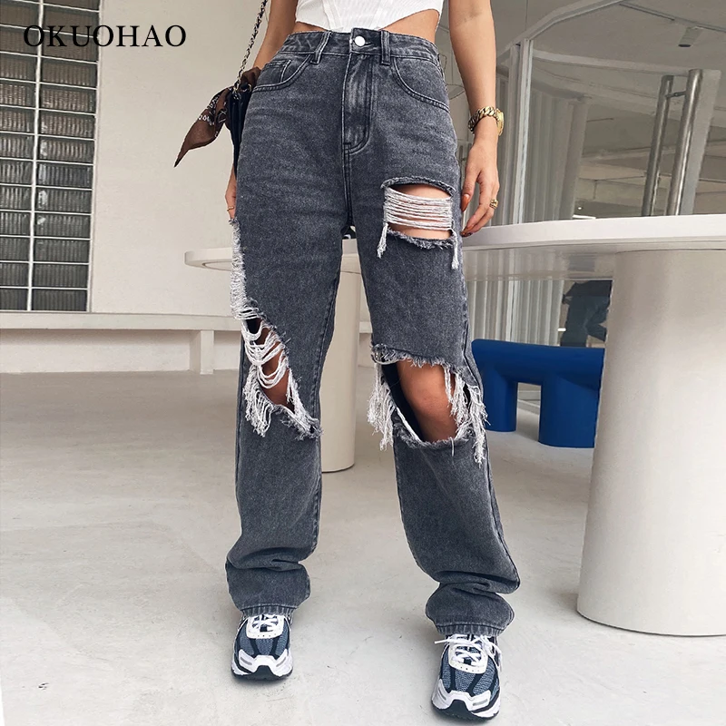 Ripped Jeans Women High waist Mom Baggy Jeans Straight Wide Leg Pants Fashion Casual Loose Denim Trousers For Female Black Pants
Ripped Jeans Women High waist Mom Baggy Jeans Straight Wide Leg Pants Fashion Casual Loose Denim Trousers For Female Black Pants