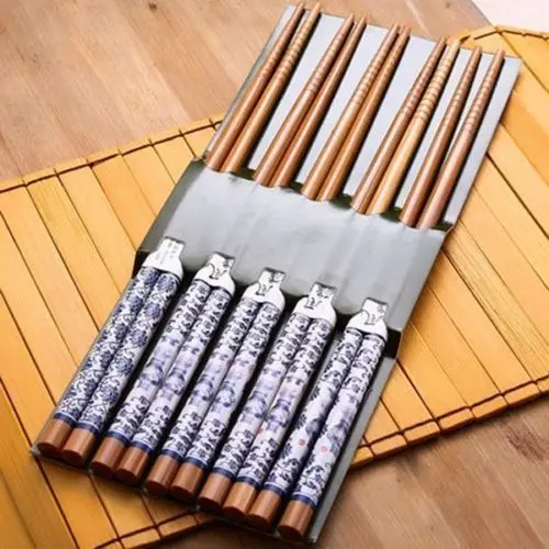 Pack of 5Pairs blue n white porcelain painting Bamboo Cutlery Chopsticks Chinese 
Pack of 5Pairs blue n white porcelain painting Bamboo Cutlery Chopsticks Chinese