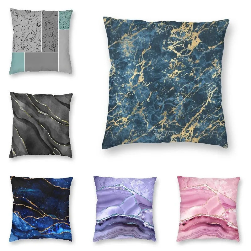 

Blue And Gold Marble Luxurious Cushion Covers Sofa Home Decorative Abstract Modern Texture Stone Square Pillow Case 45x45cm