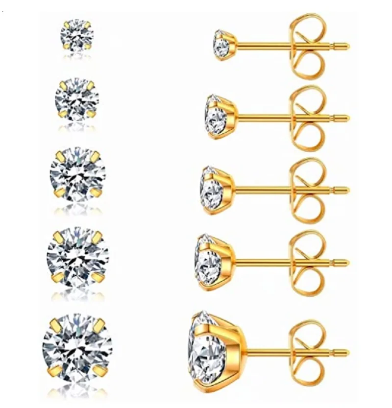 5 Pairs Four claws Stud Earrings Set, Hypoallergenic Cubic Zirconia Earrings 3-8mm
5 Pairs Four claws Stud Earrings Set, Hypoallergenic Cubic Zirconia Earrings 3-8mm