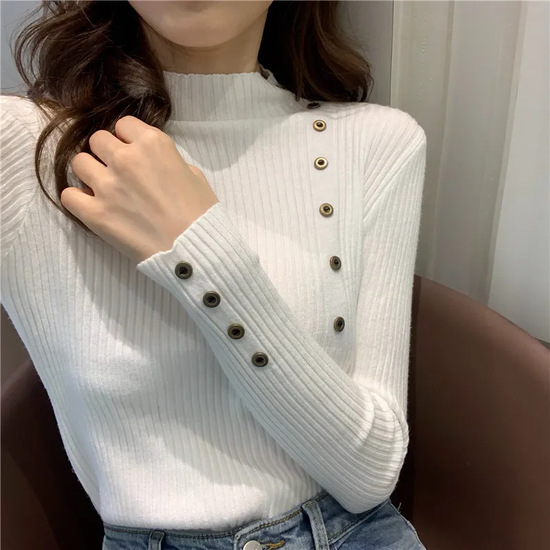 Women Knitted Pullovers Button Turtleneck Sweater Bottoming Sweaters Solid Tops Female Long Sleeve 2021 Autumn Winter Cotton
Women Knitted Pullovers Button Turtleneck Sweater Bottoming Sweaters Solid Tops Female Long Sleeve 2021 Autumn Winter Cotton