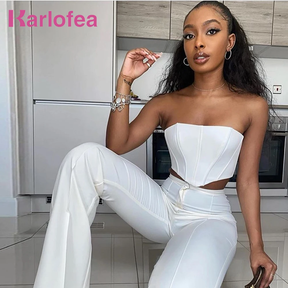 Karlofea OL Strapless Crop Top And High Waist Flare Trousers 2 Piece Women Sets Summer Chic Boned Corset Long Pants Outfits Suit
Karlofea OL Strapless Crop Top And High Waist Flare Trousers 2 Piece Women Sets Summer Chic Boned Corset Long Pants Outfits Suit