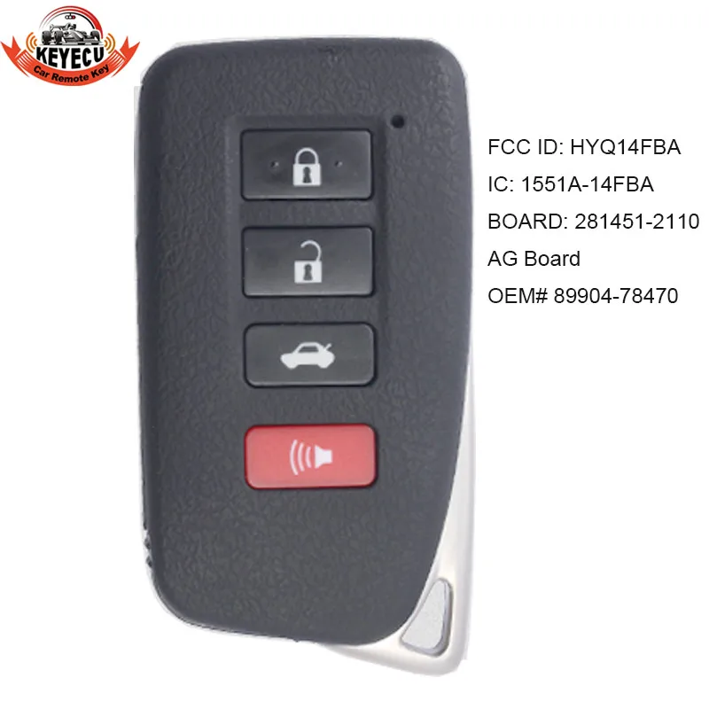 KEYECU OEM Smart Key Transmitter For 2016-2019 Lexus LX570 P/N: 89904-78470 FCCID: HYQ14FBA AG Board
KEYECU OEM Smart Key Transmitter For 2016-2019 Lexus LX570 P/N: 89904-78470 FCCID: HYQ14FBA AG Board