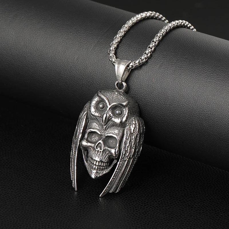 [316L Stainless Steel] Retro Hip-hop Fashion Skull Owl Mask Pendant Necklace Men's and Women's Jewelry Gifts | Украшения и