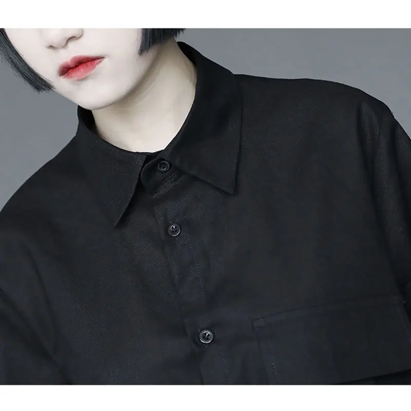 XITAO Solid Black Women Shirt Asymmetrical Patchwork Pocket Casual Loose Turn-down Collar Simplicity All-match Top WMD0561 
XITAO Solid Black Women Shirt Asymmetrical Patchwork Pocket Casual Loose Turn-down Collar Simplicity All-match Top WMD0561