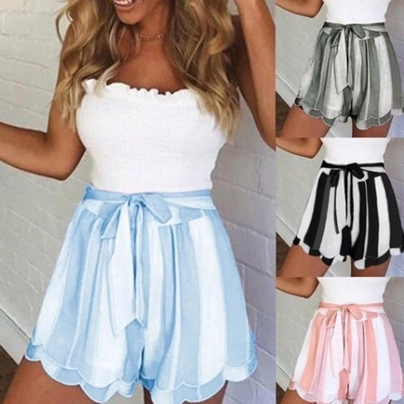 New HOT Short Women Stripe Printing Ruffle High Waist Bandage Easy Elastic Casual Short Pants Short Feminino Spodenki Damskie 
New HOT Short Women Stripe Printing Ruffle High Waist Bandage Easy Elastic Casual Short Pants Short Feminino Spodenki Damskie
