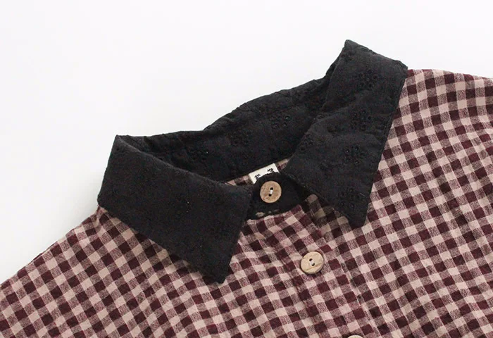 Женская клетчатая блузка с отложным воротником хлопково-льняная рубашка в