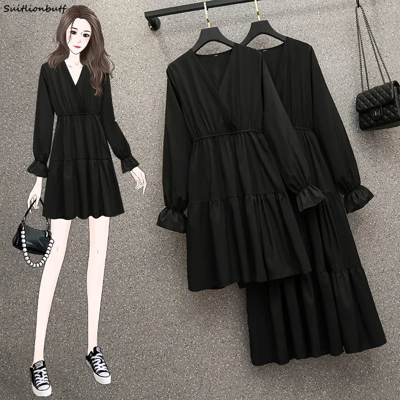 4XL Black Cupcake Dress Women Plus Size Long Sleeve Dresses 2021 Autumn Winter Korean V-Neck Pullover Shirring Female Clothing
4XL Black Cupcake Dress Women Plus Size Long Sleeve Dresses 2021 Autumn Winter Korean V-Neck Pullover Shirring Female Clothing