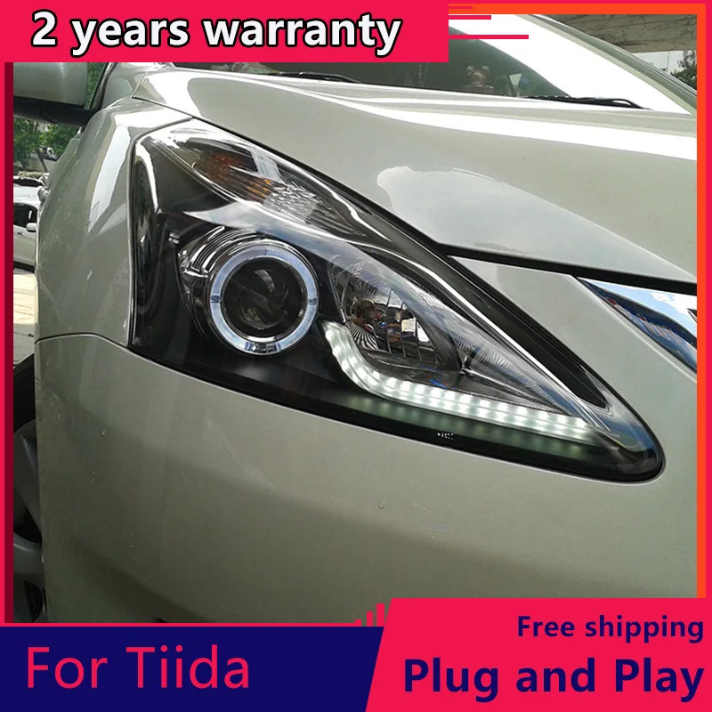 

KOWELL Car Styling for Nissan Tiida Headlights 2011-2015 Tiida LED Headlight DRL Lens Double Beam H7 HID Xenon bi xenon lens