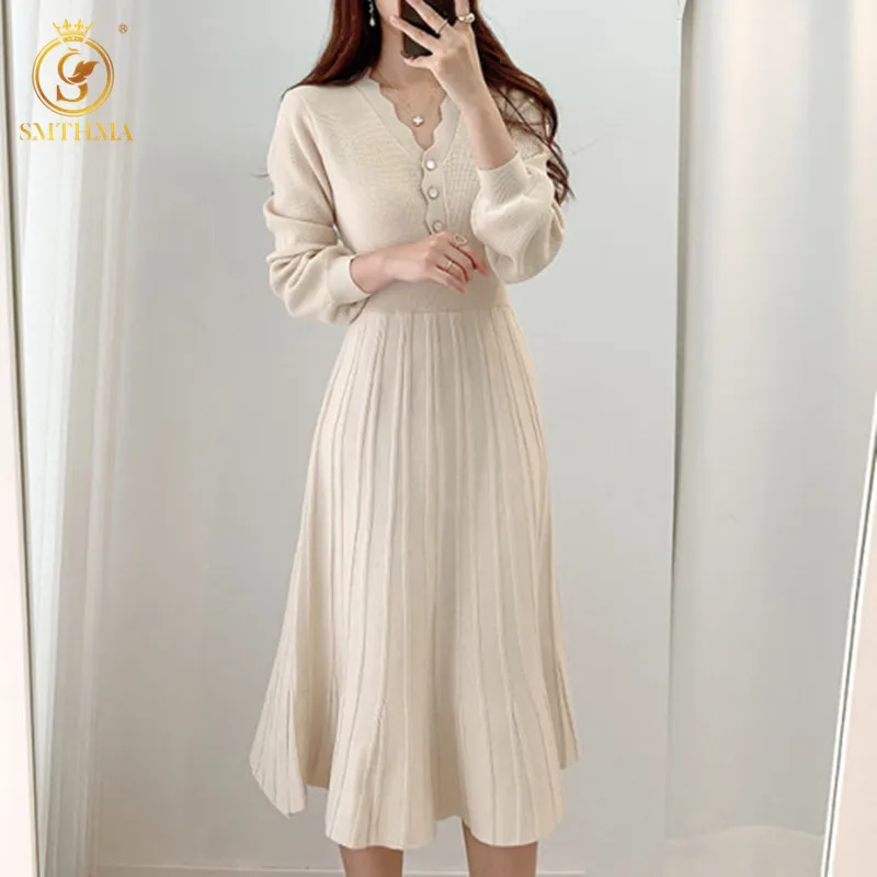 SMTHMA Korean Chic French Style Temperament Sweater Dress Women's Lantern Long Sleeve Knit Mid-Length Dresses Vestidos
SMTHMA Korean Chic French Style Temperament Sweater Dress Women's Lantern Long Sleeve Knit Mid-Length Dresses Vestidos