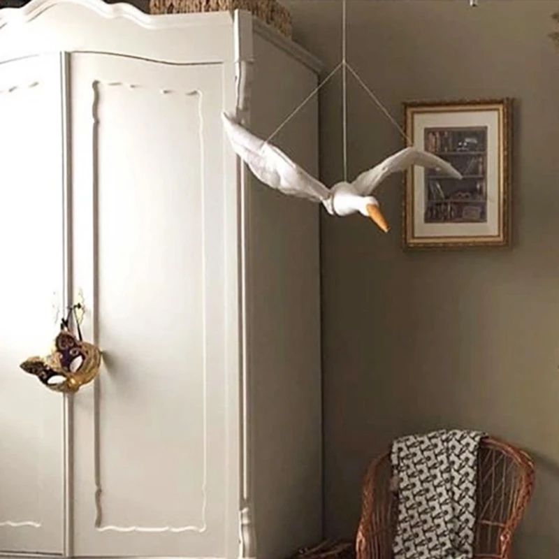 Cotton Linen Wall Hanging Swan Plush Stuffed Doll Nursery Room Pendant Home Bedroom Kids Room Hanging Ornament