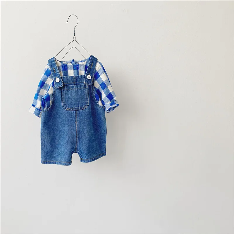 2021 summer new baby clothes set boys plaid shirt and denim overall 2 pcs boys suit
2021 summer new baby clothes set boys plaid shirt and denim overall 2 pcs boys suit