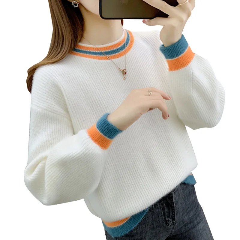 2020 Autumn Winter Women Sweater Fashion Basic Tops Round Neck Female Casual Pullovers Lantern Sleeve Kintted Loose Patchwork
2020 Autumn Winter Women Sweater Fashion Basic Tops Round Neck Female Casual Pullovers Lantern Sleeve Kintted Loose Patchwork