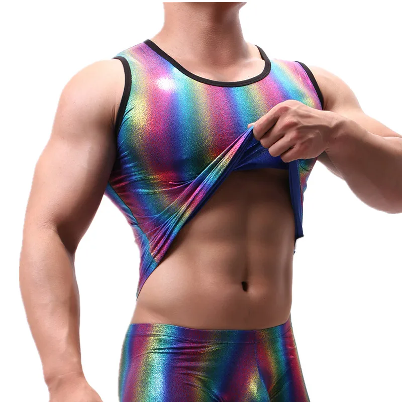 Rainbow Striped Mens Undershirts Slim Fitness Tank Tops Casual Sleeveless Tops PU Leather Vest Homewear Tight Sportwear Tanks
Rainbow Striped Mens Undershirts Slim Fitness Tank Tops Casual Sleeveless Tops PU Leather Vest Homewear Tight Sportwear Tanks