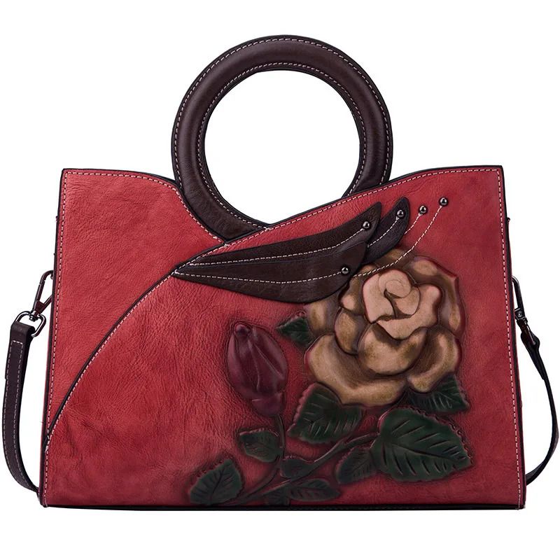 Женская сумка из натуральной кожи с цветочным принтом|Сумки ручками| |