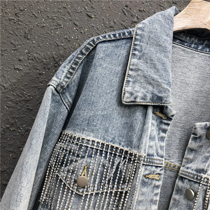 2021 Fall Tassel Black Denim Short Jacket Coat Women's Korean Fashion Boyfriend Diamond Loose Long Sleeve Jean Coats Streetwear
2021 Fall Tassel Black Denim Short Jacket Coat Women's Korean Fashion Boyfriend Diamond Loose Long Sleeve Jean Coats Streetwear