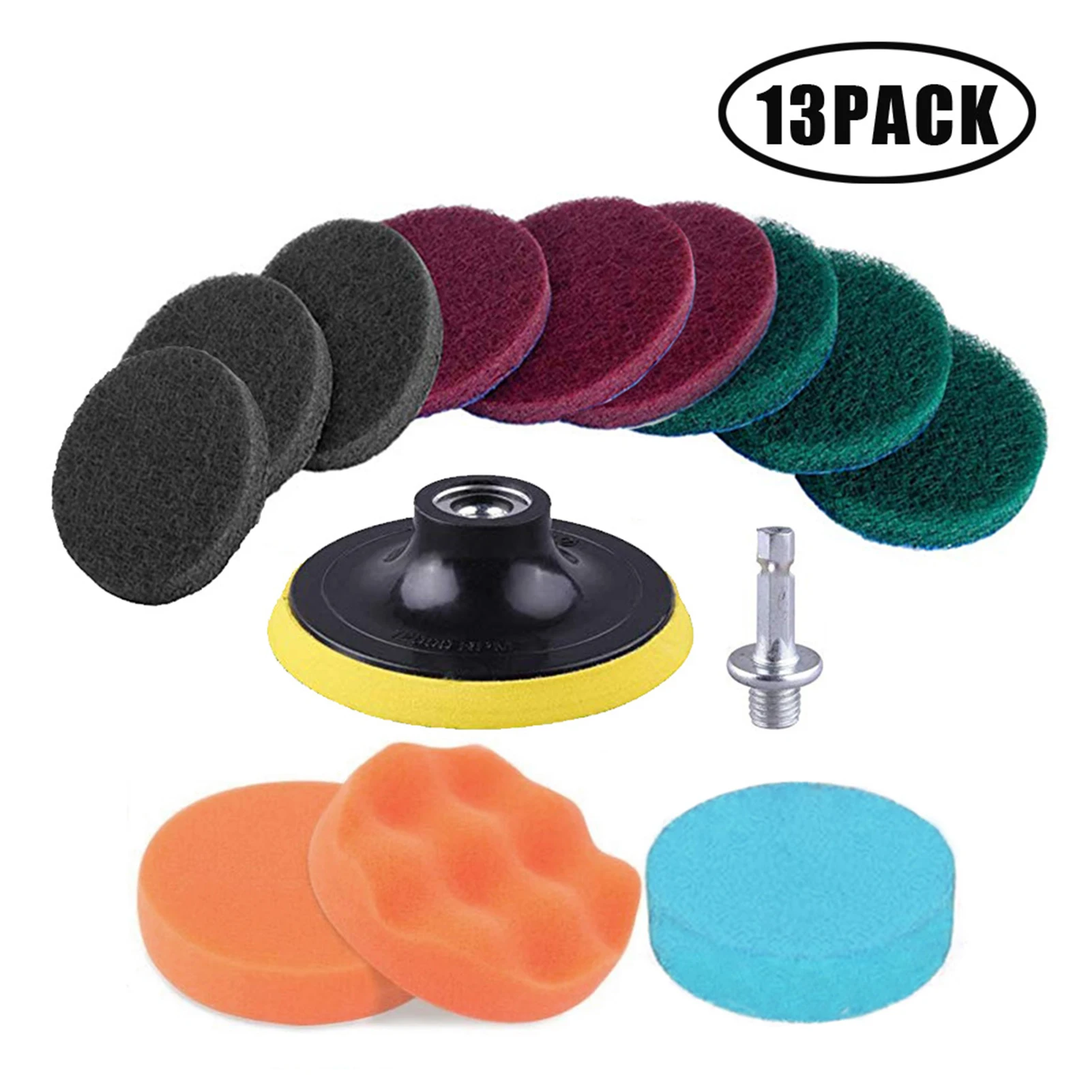 

13 PCS Drill Scrub Pad Attachments Set Includes Scouring Pads Sponges Self-Adhesive Disc Power Scrubber Cleaning Pad Versatile