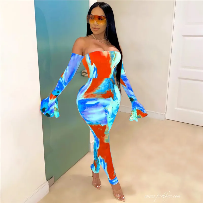 Sexy Women Jumpsuits Long Sleeve Off Shoulder Bodycon Playsuit Jumpsuit Colorful Printed Flare Sleeve Romper Women Fall Bodysuit 
Sexy Women Jumpsuits Long Sleeve Off Shoulder Bodycon Playsuit Jumpsuit Colorful Printed Flare Sleeve Romper Women Fall Bodysuit