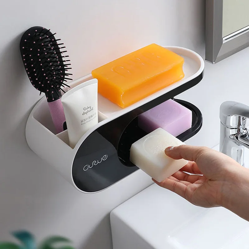 Wall-mounted Soap Dish Bathroom Multifunction Soap Holder With Hooks Organizer Punch-free Storage Box Bathroom Accessories
Wall-mounted Soap Dish Bathroom Multifunction Soap Holder With Hooks Organizer Punch-free Storage Box Bathroom Accessories