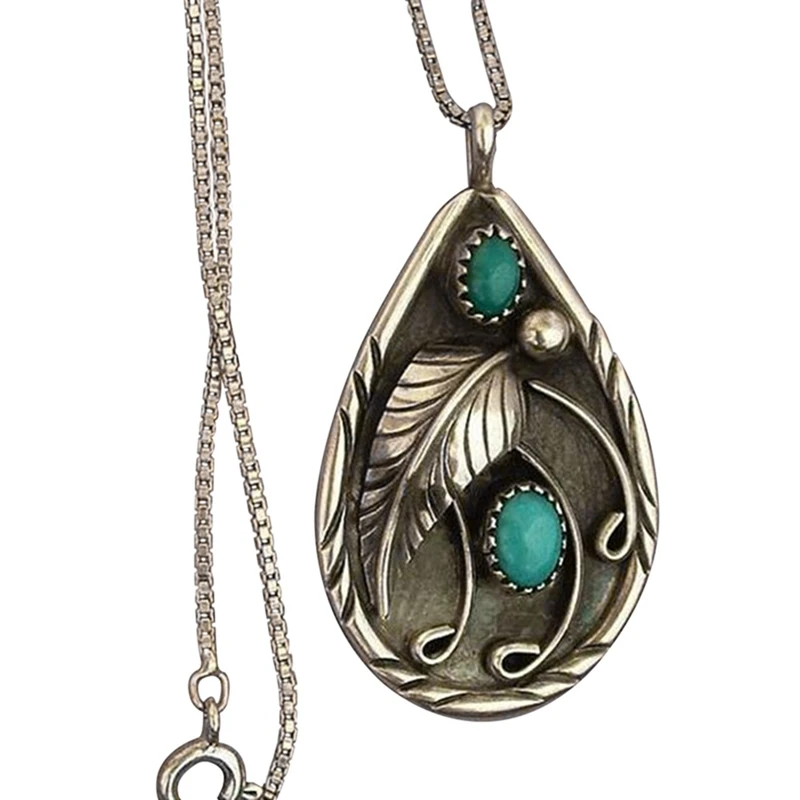 Vintage Leaf Turquoises Stone Pendant Necklace Bohemia Jewelry Statement Water Drop Metal Pendant Women's Necklace
Vintage Leaf Turquoises Stone Pendant Necklace Bohemia Jewelry Statement Water Drop Metal Pendant Women's Necklace