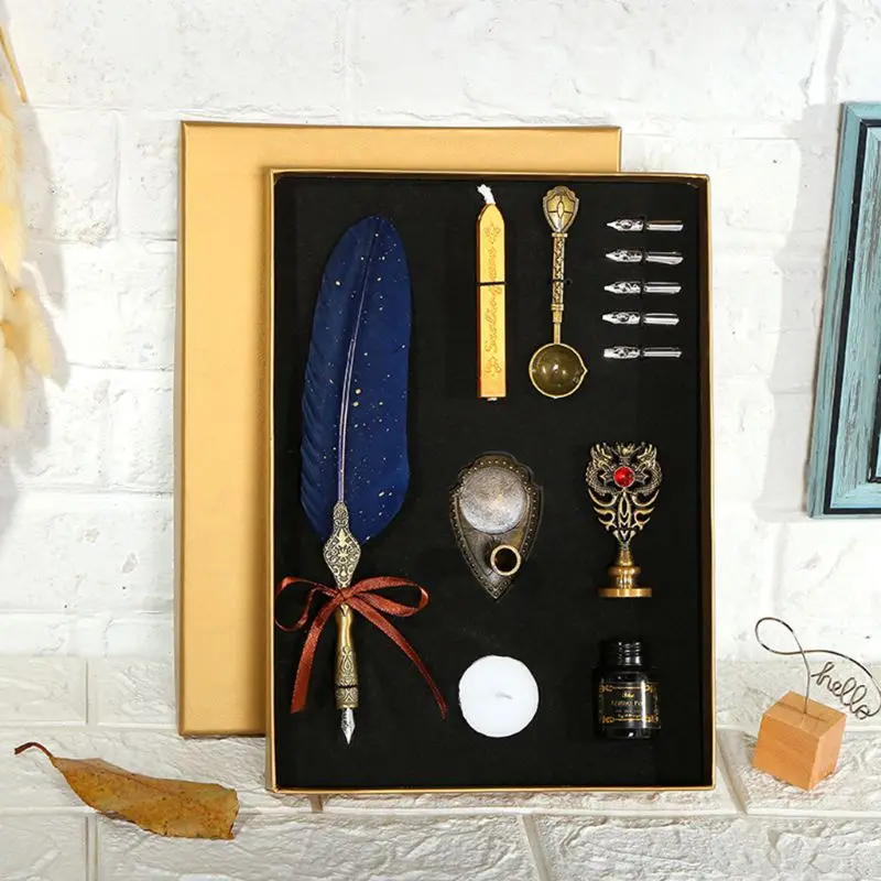 Sprinkle Gold Luxury Vintage Feather Quill Dip Calligraphy Fountain Pen Writing Ink 5 Nibs Set Stationery Gift Box
Sprinkle Gold Luxury Vintage Feather Quill Dip Calligraphy Fountain Pen Writing Ink 5 Nibs Set Stationery Gift Box