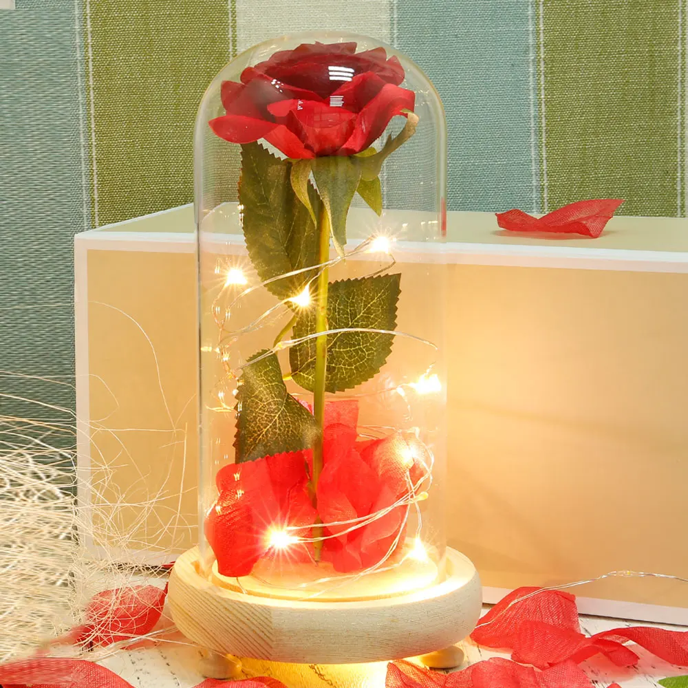Valentine's Day Wedding Rose gift USB plug in use Red Rose In A Glass Dome With LED Light Wooden Base For Valentine's Day Gift
Valentine's Day Wedding Rose gift USB plug in use Red Rose In A Glass Dome With LED Light Wooden Base For Valentine's Day Gift