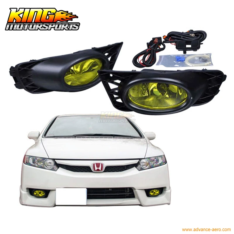 Подходит для 2009-2011 Honda Civic Sedan 4 двери желтые линзы Противотуманные фары пара OE