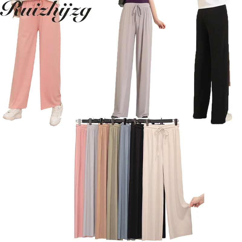 Ruizhijzg Ready Stock Ice silk Wide Leg Pants Straight Women's High Waist Spring and Summer Casual Loose Ladies Elastic Waist Tr
Ruizhijzg Ready Stock Ice silk Wide Leg Pants Straight Women's High Waist Spring and Summer Casual Loose Ladies Elastic Waist Tr
