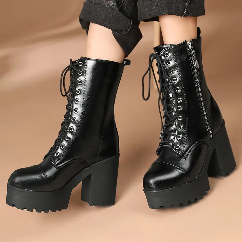 Autumn Block-heeled High-heeled Lace-up Women's Short Boots Side Zipper Martin Boots Female Winter Warm Platform Single Boots
Autumn Block-heeled High-heeled Lace-up Women's Short Boots Side Zipper Martin Boots Female Winter Warm Platform Single Boots
