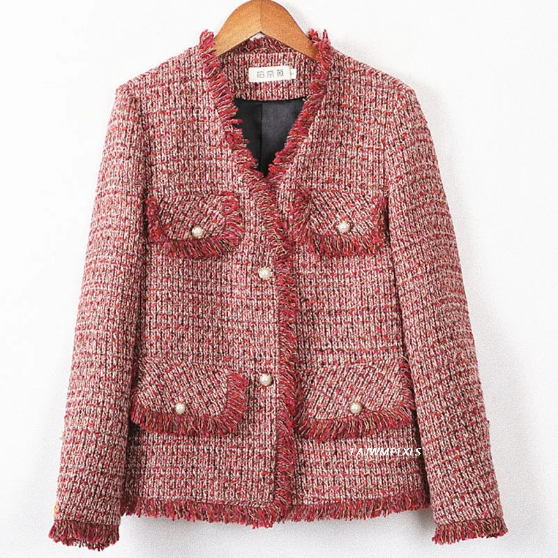 2022 New Spring Women Tweed Jackets New Brand Ladies Blends Wool Tassel Long Sleeve Red Single Breasted V Neck Fringe Coats
2022 New Spring Women Tweed Jackets New Brand Ladies Blends Wool Tassel Long Sleeve Red Single Breasted V Neck Fringe Coats