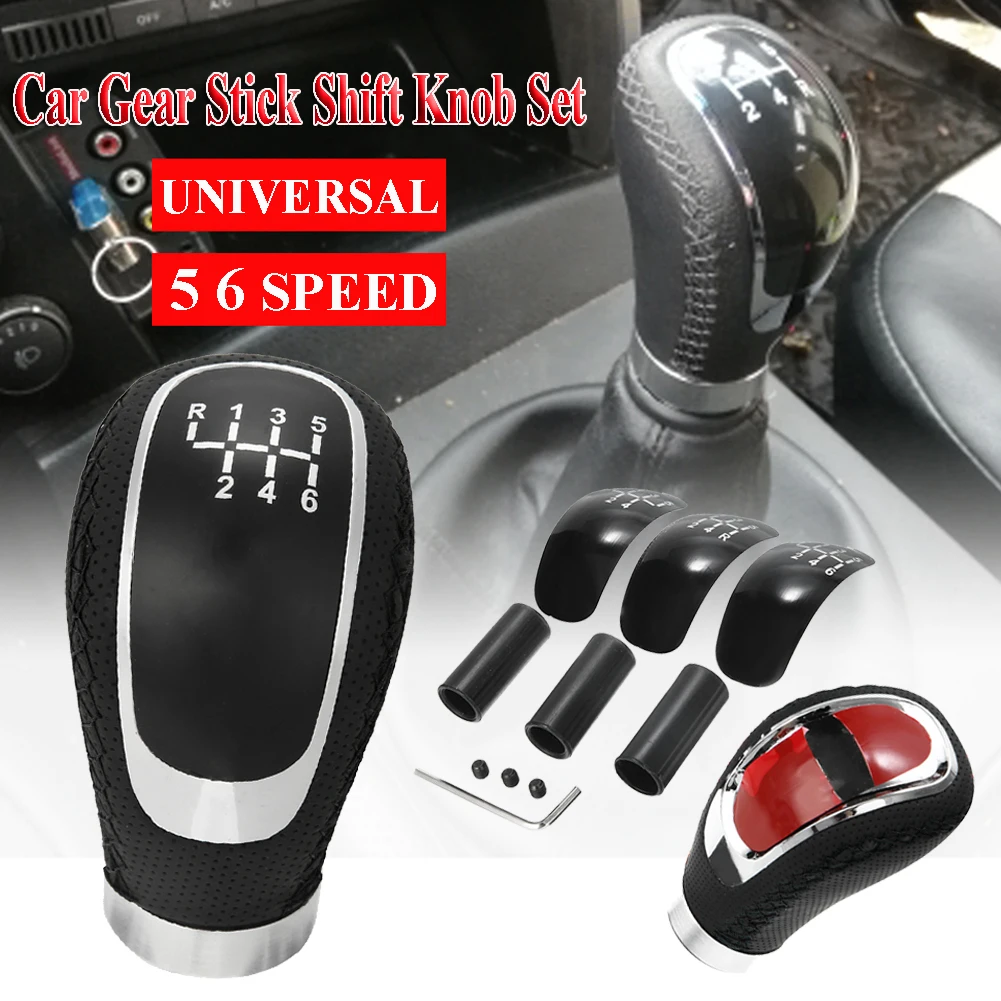 5 & 6 Speed Gear Shift Knob PU Leather Universal MT Gearshift Knob with 3 Interchangeable Caps Gear Stick Shift Knob Replacement
5 & 6 Speed Gear Shift Knob PU Leather Universal MT Gearshift Knob with 3 Interchangeable Caps Gear Stick Shift Knob Replacement