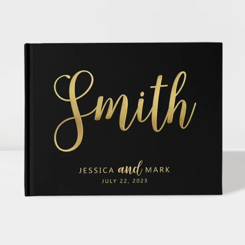 

Custom Wedding Guest Book,Hardcover Guestbook,Black and Gold Foil Wedding Guest Sign In Book,Color Choices Available,Editable