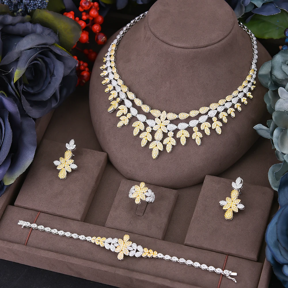 

Роскошное ожерелье с кубическим цирконием, браслет, серьги и кольцо, 4 шт., полный Дубай, набор украшений для женщин г., свадебное платье, ужин