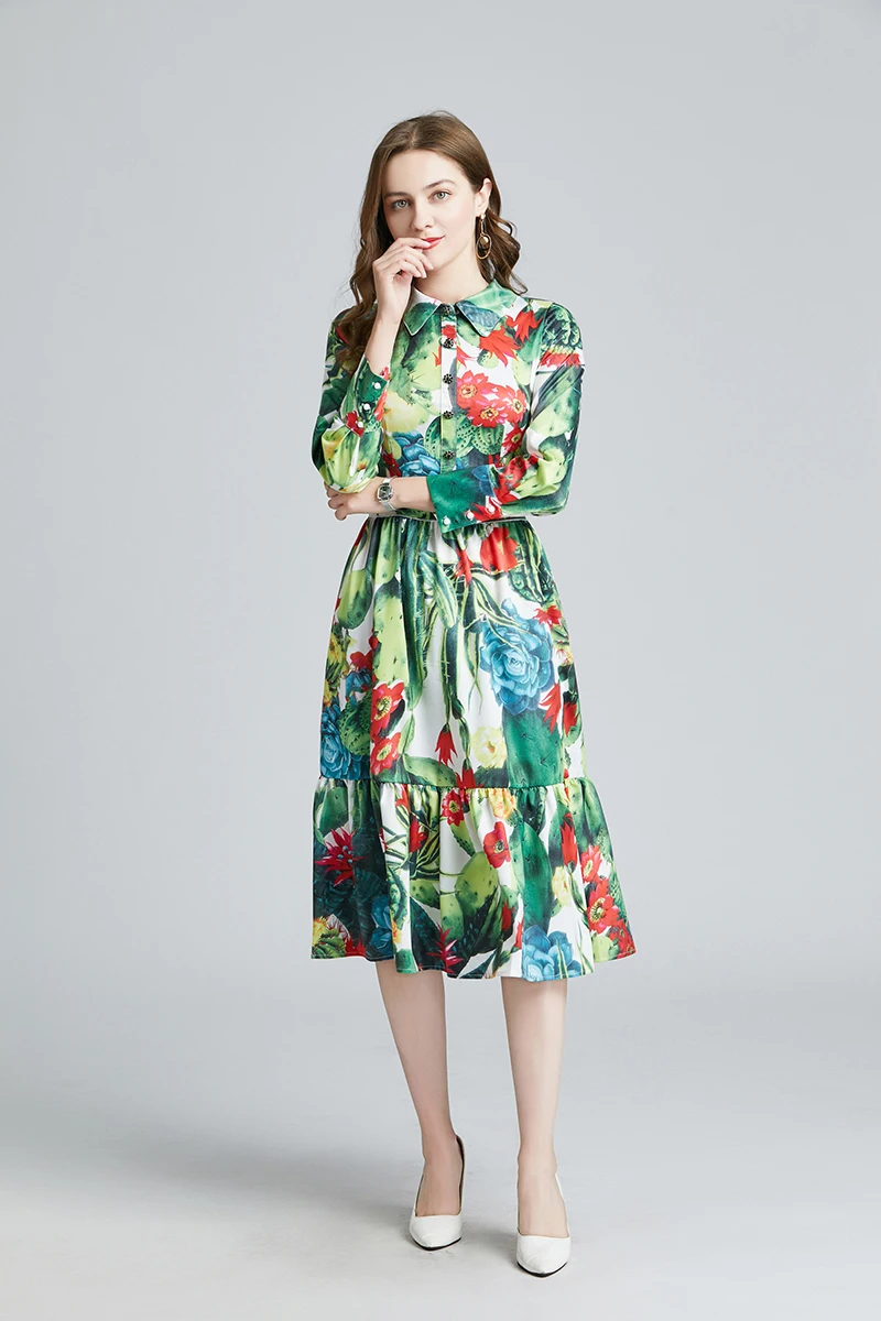 Spring Runway Designer Elegant Party Dress Women Turn Down Collar Green Print Office OL Female Casual Midi Dress Vestdios
Spring Runway Designer Elegant Party Dress Women Turn Down Collar Green Print Office OL Female Casual Midi Dress Vestdios