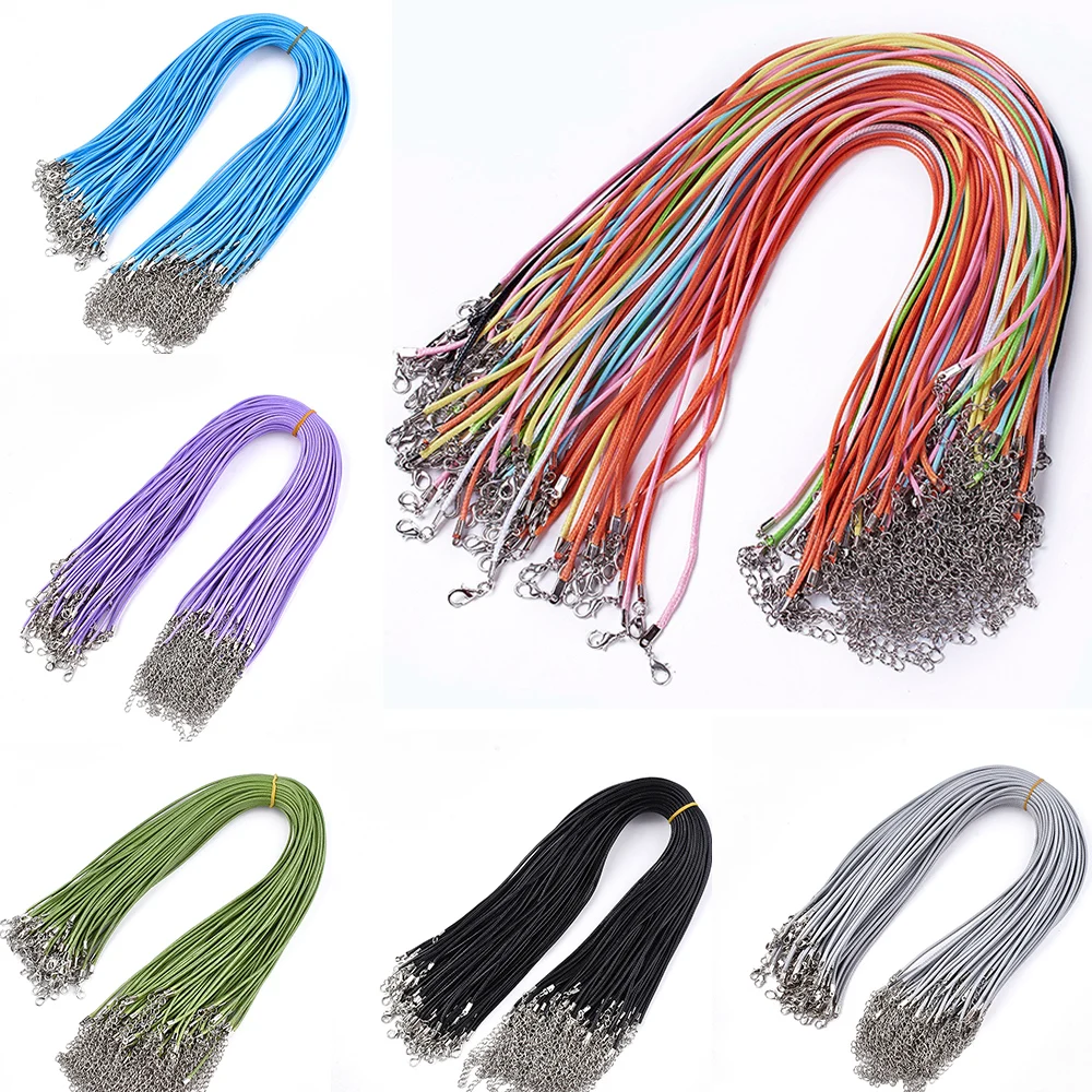 

100 Pcs 17"~19" Waxed Cord Adjustable Braided Rope Necklace Pendants String For DIY Jewelry Making Lobster Clasp Chains Findings